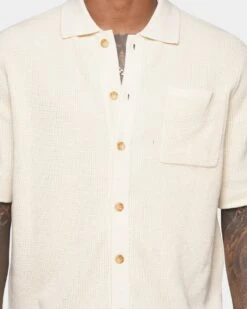 XXIII Zyair Knit Rib Button Up Shirt Cream -Culture Kings Shop 02036262 YC600 mens 00070