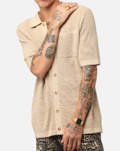 XXIII Zyair Knit Rib Button Up Shirt Tan -Culture Kings Shop 02036262 YT001 mens 00060