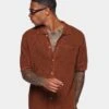 XXIII Zyair Knit Rib Button Up Shirt Brown