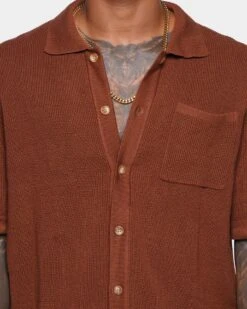 XXIII Zyair Knit Rib Button Up Shirt Brown -Culture Kings Shop 02036262 YX300 mens 000040