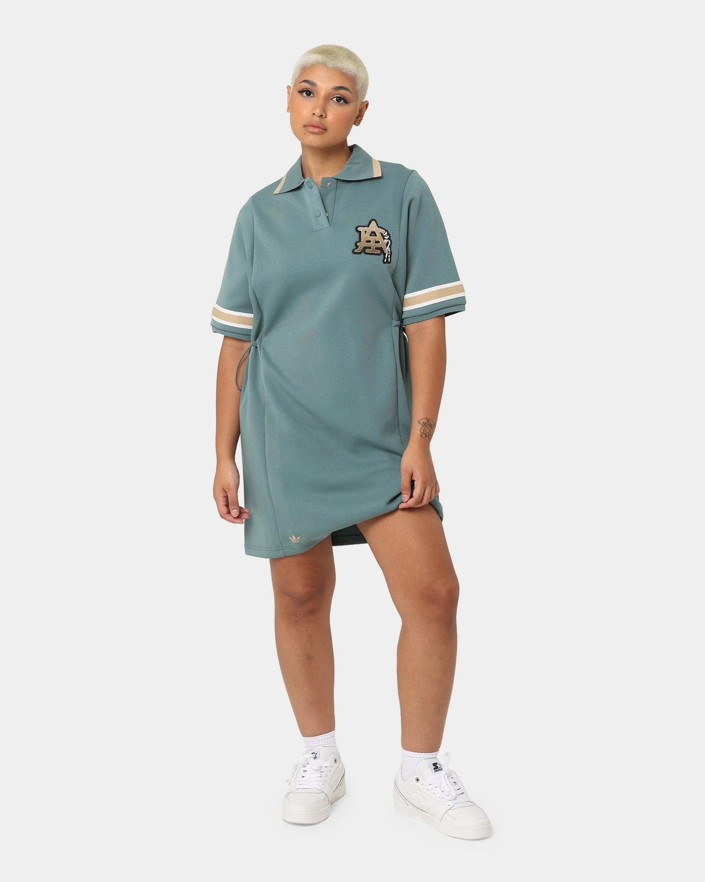 Adidas Women's Modern Collegiate Polo Dress Hazy Emerald 4 Adidas Women's Modern Collegiate Polo Dress Hazy Emerald - Image 2