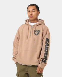 New Era Las Vegas Raiders Quarter Zip Sleeve Script Hoodie Khaki/Black