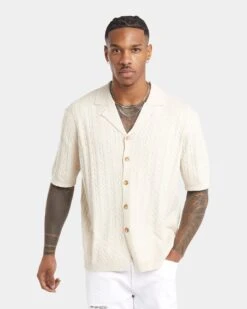 XXIII Terry Knit Button Up Shirt Tan