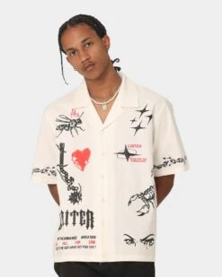 Loiter Tattoo Button Up Shirt Ecru