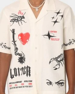 Loiter Tattoo Button Up Shirt Ecru -Culture Kings Shop 02044715 YE017 mens 0040