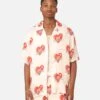99 Cabana Roaming Hearts Short Sleeve Button Up Shirt Off White/Red