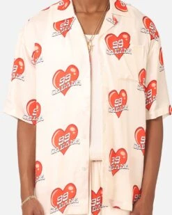 99 Cabana Roaming Hearts Short Sleeve Button Up Shirt Off White/Red -Culture Kings Shop 02045528 YO242 mens 0030