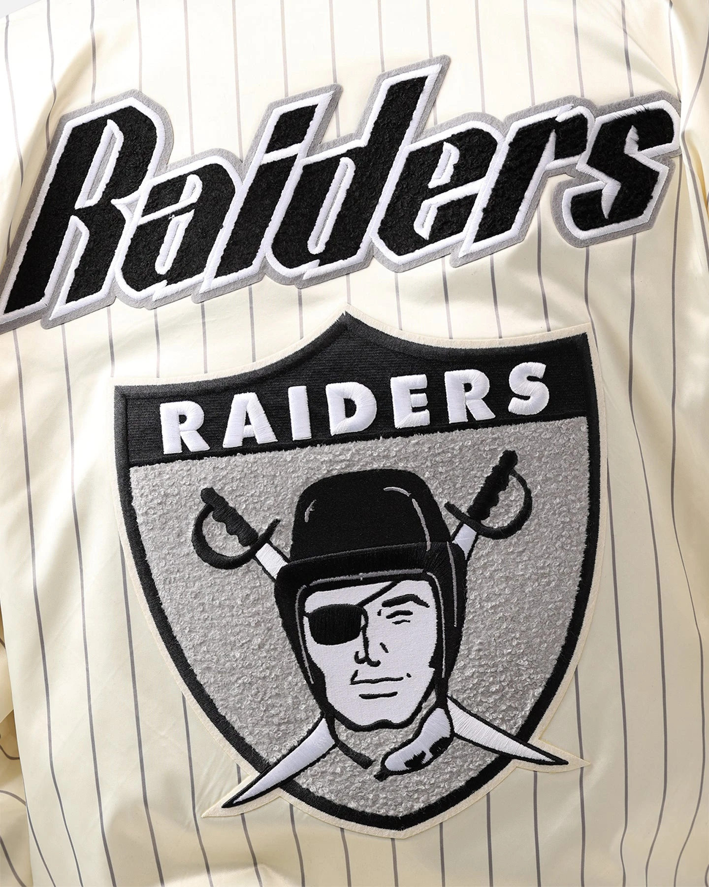 Pro Standard Las Vegas Raiders Pinstripe Satin Jacket Eggshell/Yellow 12 Pro Standard Las Vegas Raiders Pinstripe Satin Jacket Eggshell/Yellow - Image 10