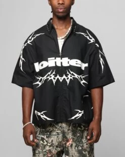 Loiter Cyber Zip Up Short Sleeve Shirt Black