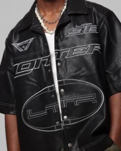 Loiter Motor PU Leather Button Up Shirt Black -Culture Kings Shop 02052036 YB001 mens 00080