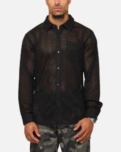XXIII Terrace Knit Long Sleeve Button Up Shirt Black