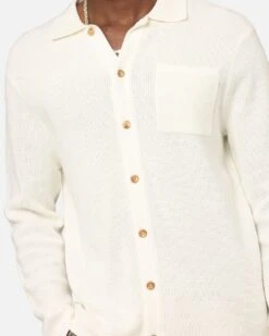 XXIII Zyair Knit Rib Long Sleeve Button Up Shirt Cream -Culture Kings Shop 02052427 YC600 mens 00060