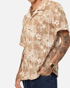 XXIII Resort Knit Button Up Shirt Tan/Cream -Culture Kings Shop 02052605 YT062 mens 00060