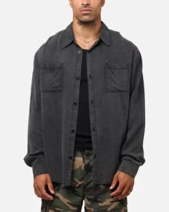 XXIII Acid Wash Button Up Over Shirt Washed Black
