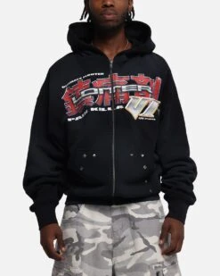 Loiter Fighter Zip Up Hoodie Washed Black