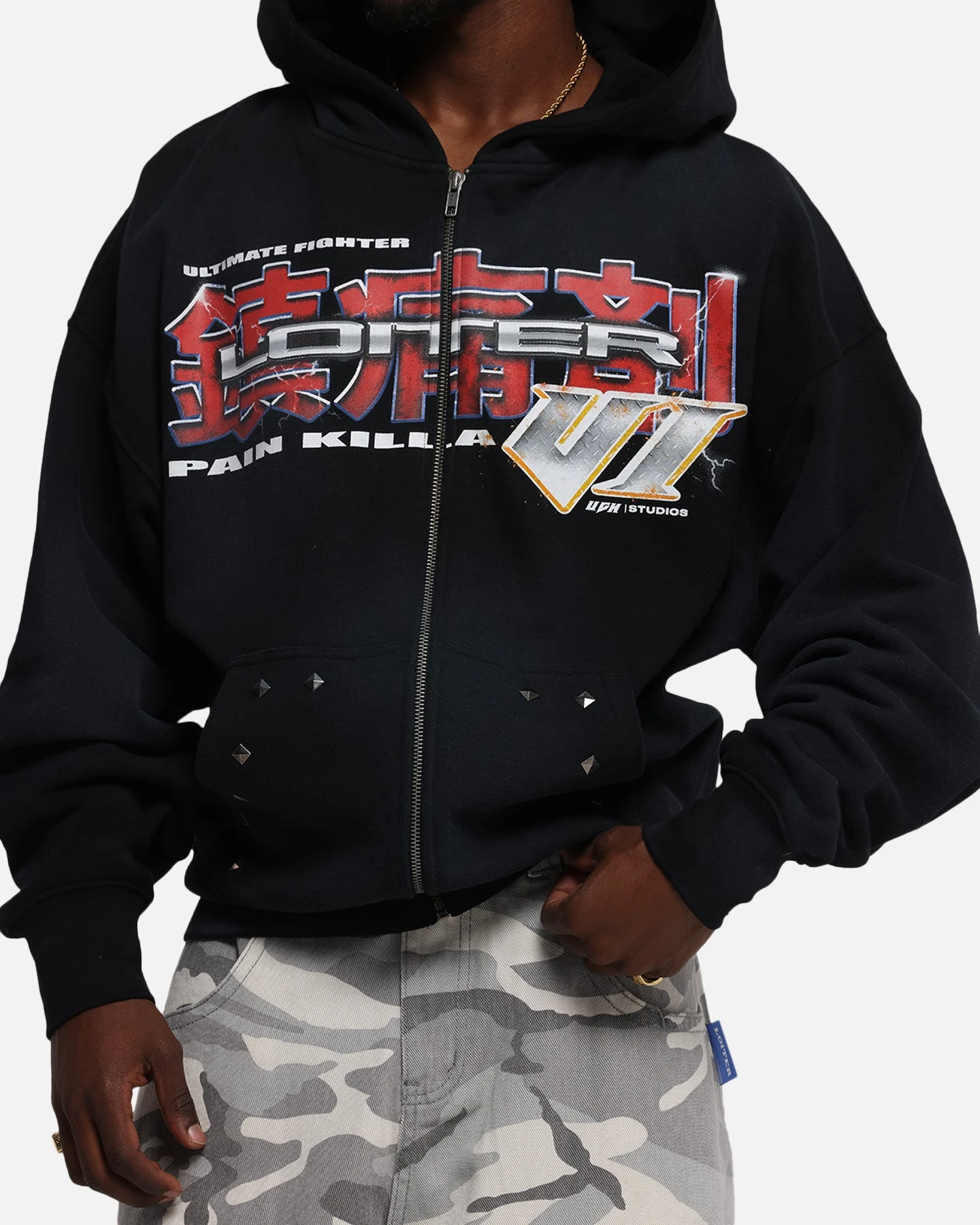 Loiter Fighter Zip Up Hoodie Washed Black 9 Loiter Fighter Zip Up Hoodie Washed Black - Image 7