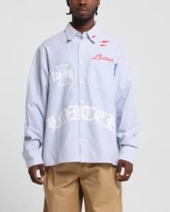 Loiter Chopper Long Sleeve Shirt Blue/White