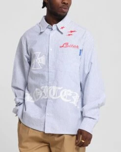 Loiter Chopper Long Sleeve Shirt Blue/White -Culture Kings Shop 02053246 YX095 mens 00070