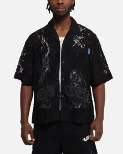 Loiter Lace Button Up Shirt Black
