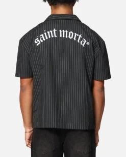 Saint Morta Gothic Pinstripe Button Up Shirt Black