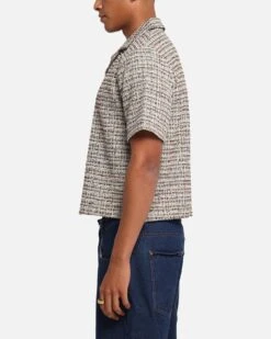 XXIII Boucle Tweed Crop Button Up Shirt Cream/Brown -Culture Kings Shop 02053656 YC606 mens 0050