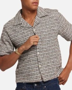 XXIII Boucle Tweed Crop Button Up Shirt Cream/Brown -Culture Kings Shop 02053656 YC606 mens 0060