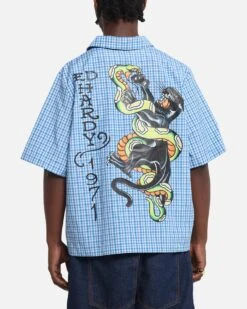 Ed Hardy Panther Button-Up Shirt Blue