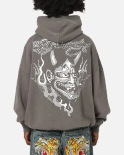 Ed Hardy Double Horns Hoodie Washed Charcoal