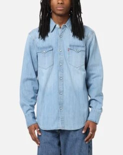 Levi Strauss And Co Barstow Western Standard Denim Button Up Shirt Blue